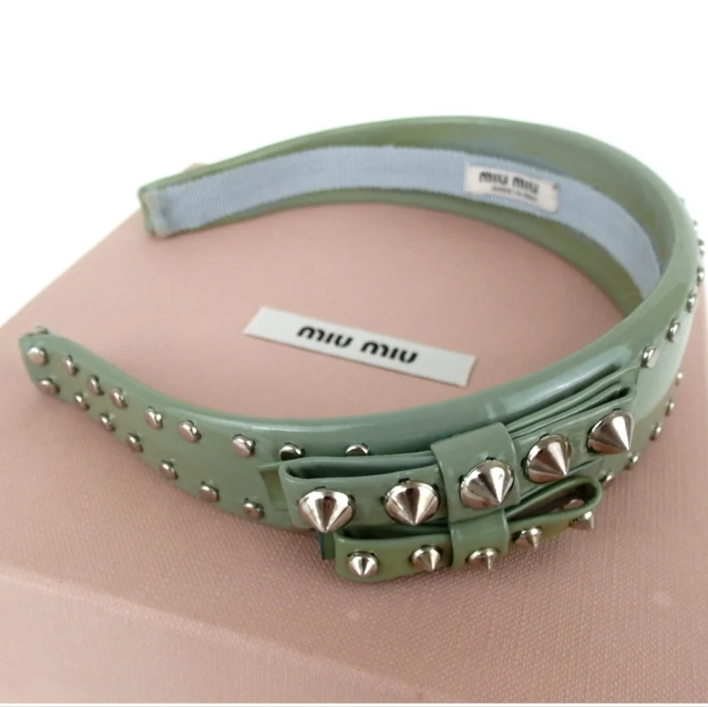 MIU MIU RIBBON STUDS KATYUSHA PATENT LEATHER
